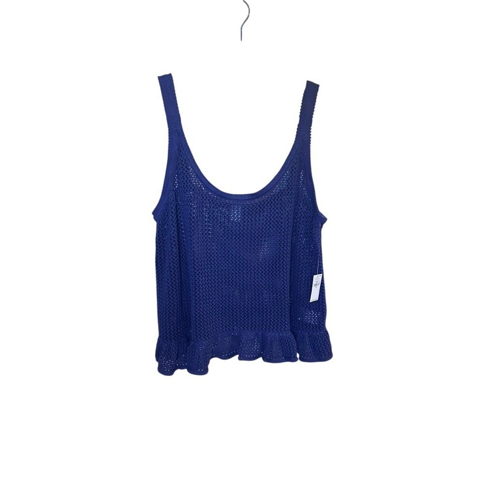 Old Navy Royal‎ Blue Crochet Knit Ruffle Hem Tank Top XL 100% Cotton